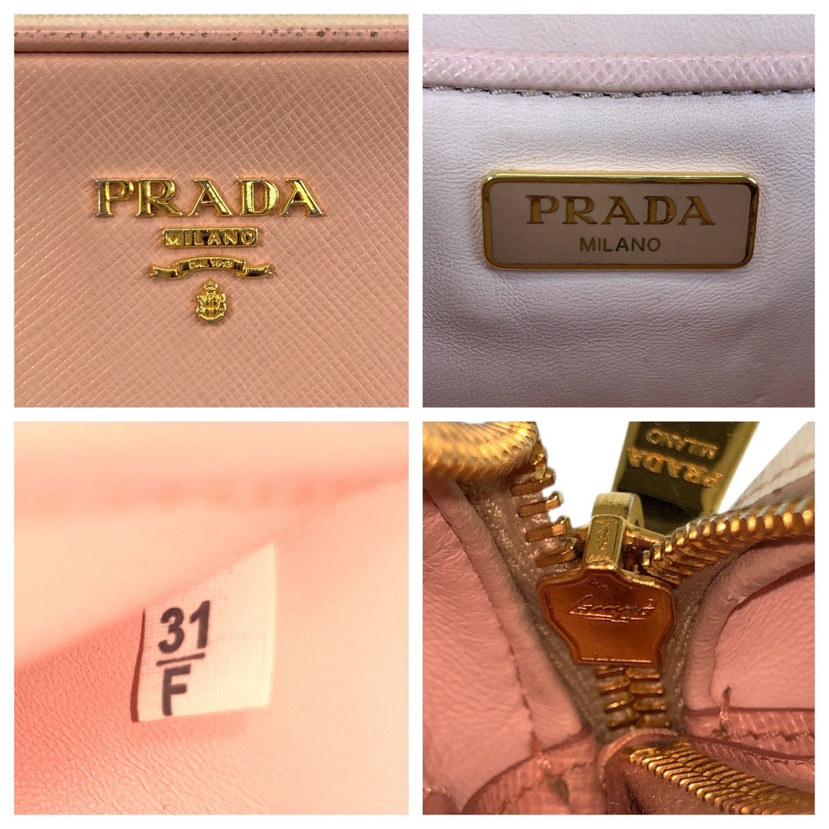 PRADA Shoulder Bag leather Pink Gold Metal Shoulder Bag pochette Safiano Women Used Authentic