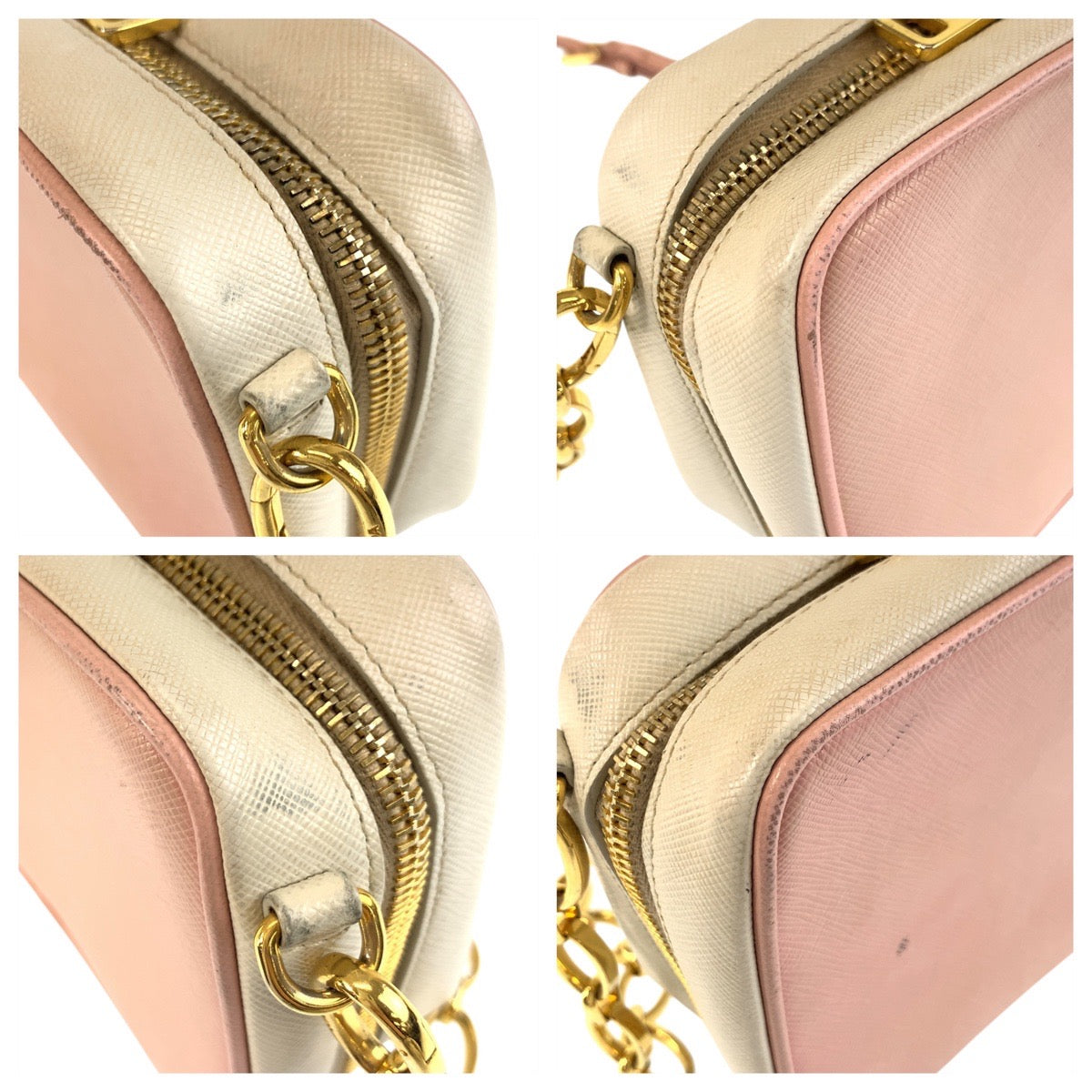 PRADA Shoulder Bag leather Pink Gold Metal Shoulder Bag pochette Safiano Women Used Authentic