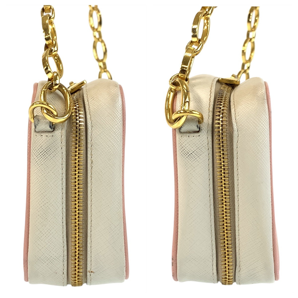 PRADA Shoulder Bag leather Pink Gold Metal Shoulder Bag pochette Safiano Women Used Authentic