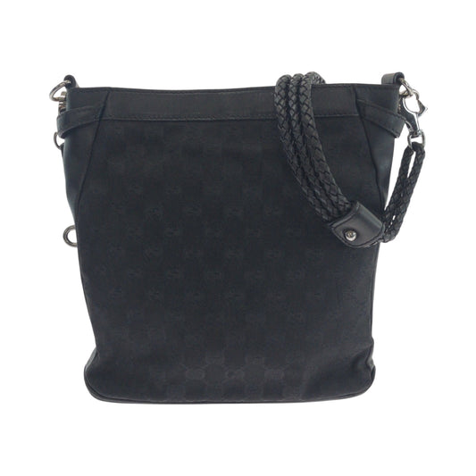 GUCCI Shoulder Bag 109106 GG canvas Black SilverMetal Shoulder Bag pochette Women Used Authentic
