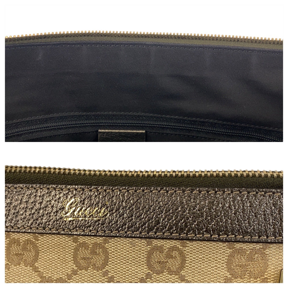 GUCCI Tote Bag 141470 GG canvas, leather Beige Khaki Brown Gold Metal Tote Bag Shoulder Bag Women Used Authentic