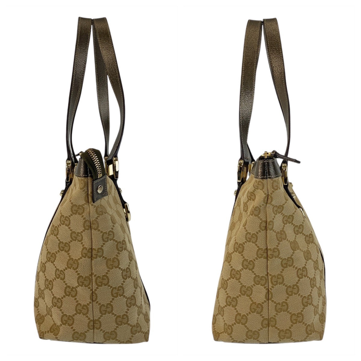 GUCCI Tote Bag 141470 GG canvas, leather Beige Khaki Brown Gold Metal Tote Bag Shoulder Bag Women Used Authentic