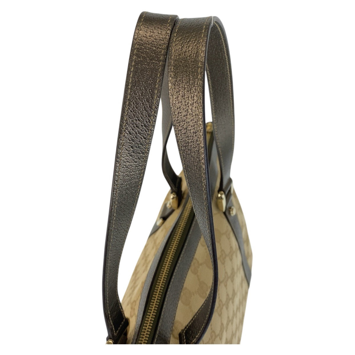 GUCCI Tote Bag 141470 GG canvas, leather Beige Khaki Brown Gold Metal Tote Bag Shoulder Bag Women Used Authentic