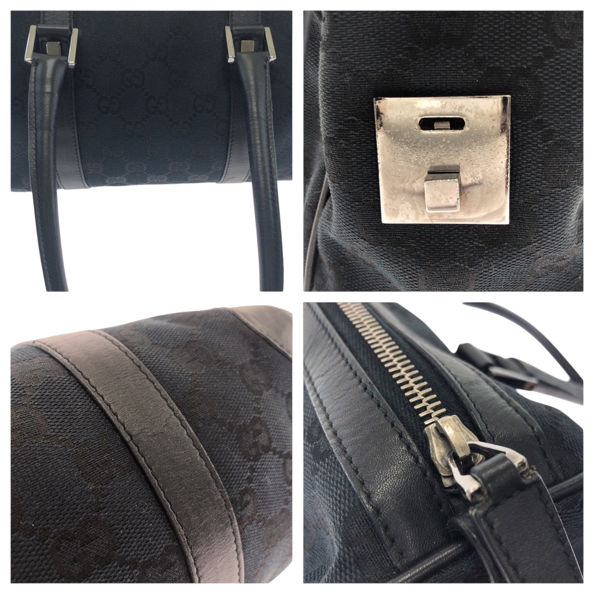 GUCCI Handbag 000 0851 GG canvas Black SilverMetal Handbags Mini Boston Duffel bag Women Used Authentic