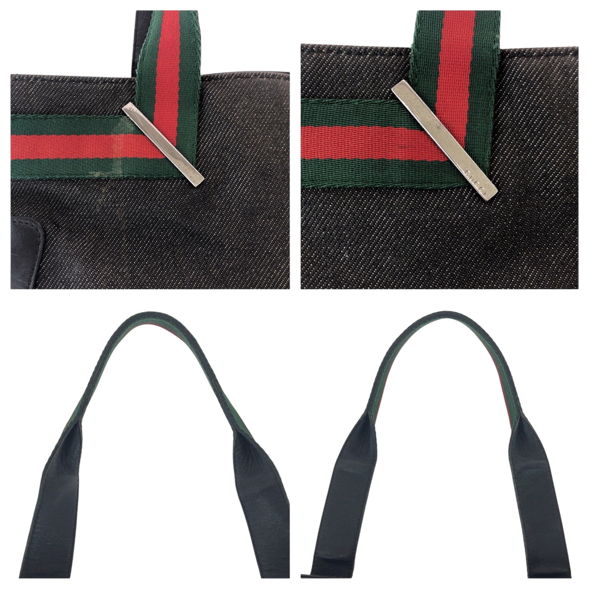 GUCCI Tote Bag 73983 denim Grey Red Green SilverMetal Tote Bag handbag Sherry line Women Used Authentic