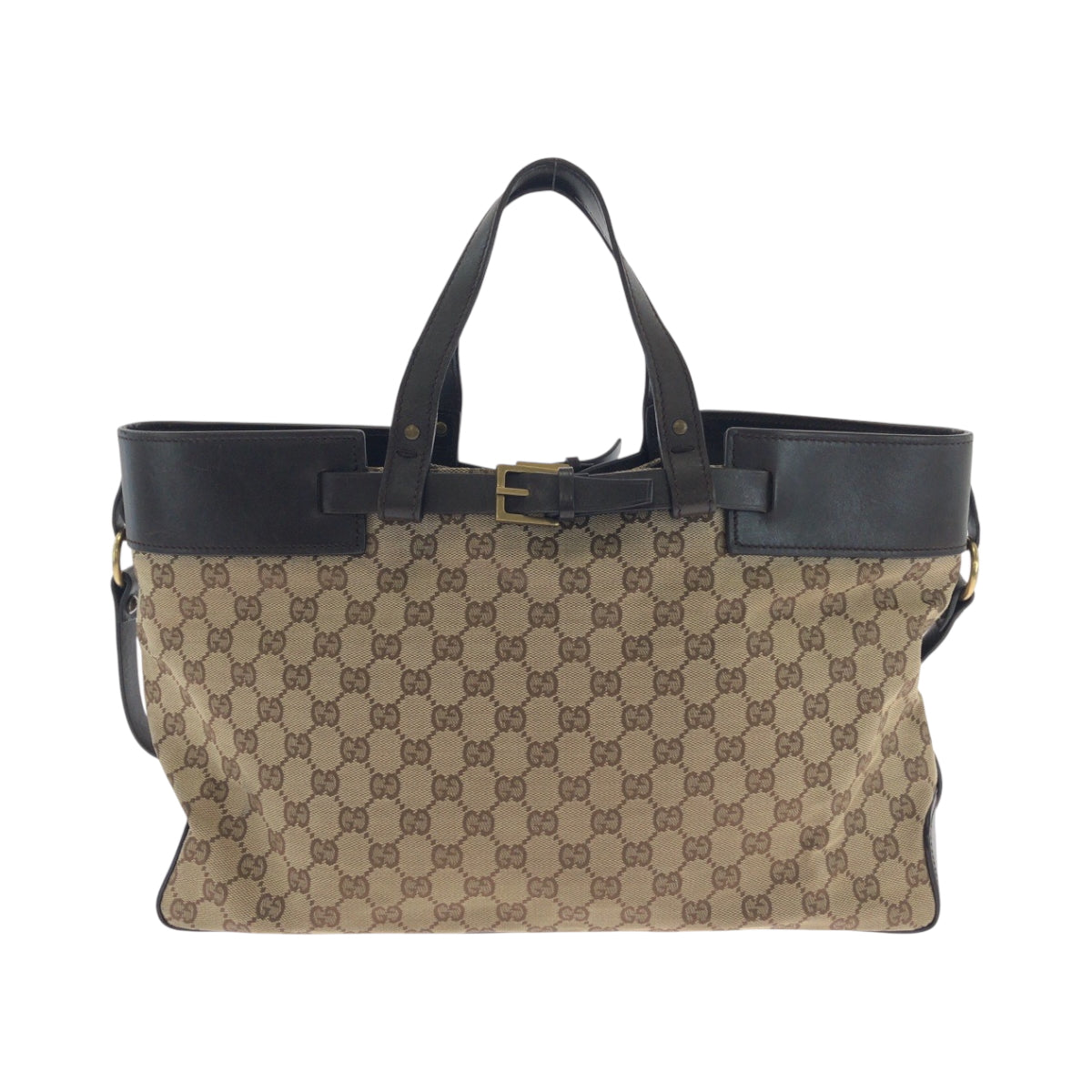 GUCCI Handbag 106258 GG canvas Brown Gold Metal Handbag Tote Bag Women Used Authentic