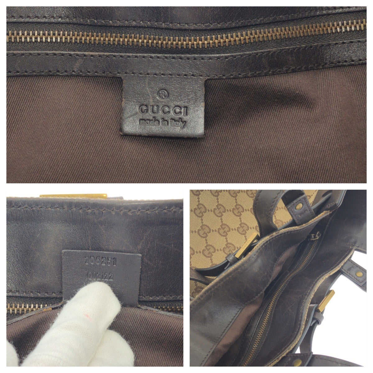 GUCCI Handbag 106258 GG canvas Brown Gold Metal Handbag Tote Bag Women Used Authentic