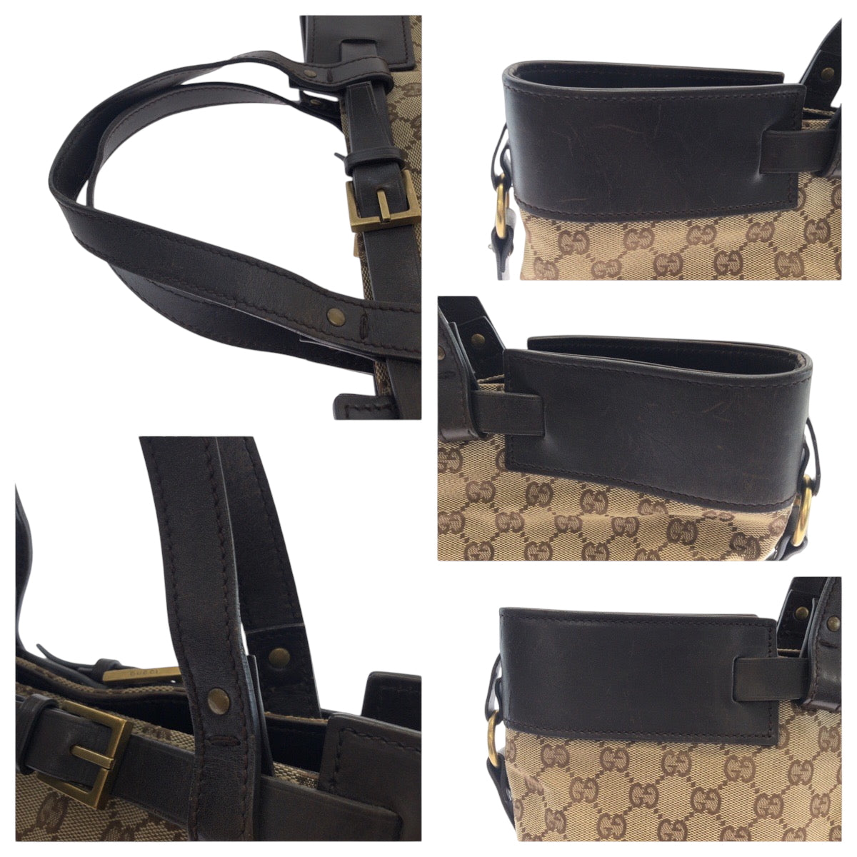 GUCCI Handbag 106258 GG canvas Brown Gold Metal Handbag Tote Bag Women Used Authentic