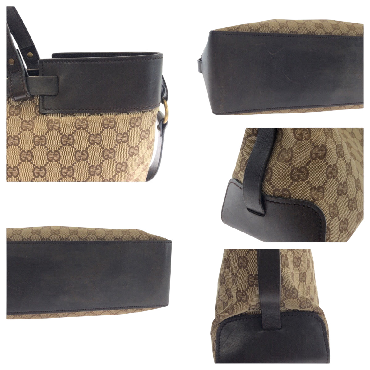 GUCCI Handbag 106258 GG canvas Brown Gold Metal Handbag Tote Bag Women Used Authentic