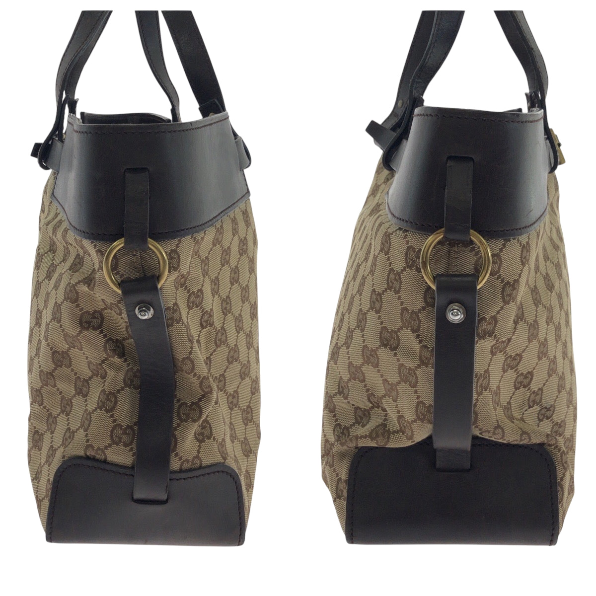 GUCCI Handbag 106258 GG canvas Brown Gold Metal Handbag Tote Bag Women Used Authentic