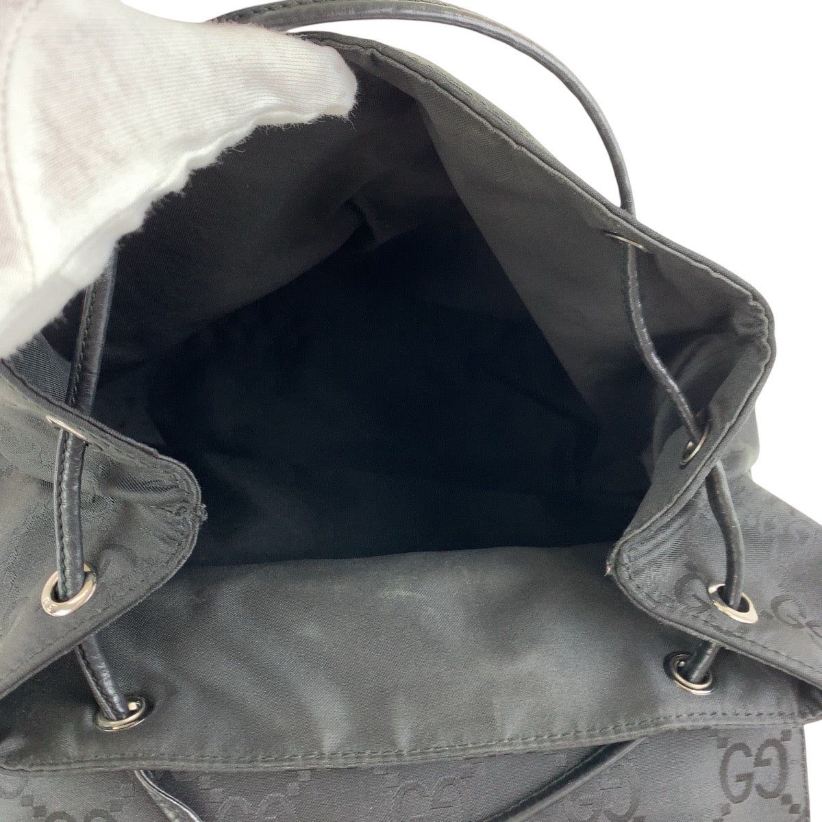 GUCCI Backpack 003 0238 Nylon Black SilverMetal Backpack Backpack GG pattern Women Used Authentic