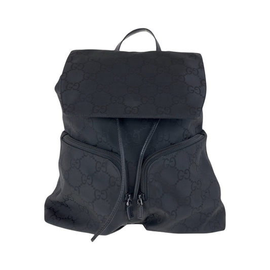 GUCCI Backpack 003 0238 Nylon Black SilverMetal Backpack Backpack GG pattern Women Used Authentic