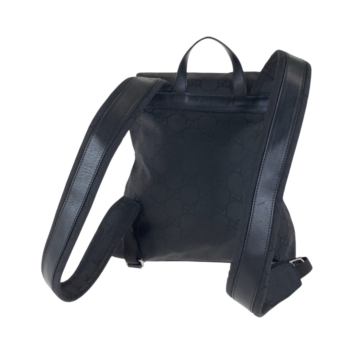 GUCCI Backpack 003 0238 Nylon Black SilverMetal Backpack Backpack GG pattern Women Used Authentic