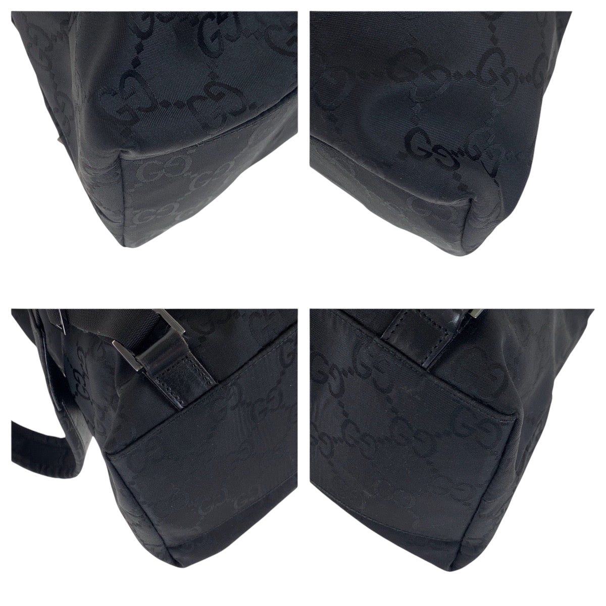 GUCCI Backpack 003 0238 Nylon Black SilverMetal Backpack Backpack GG pattern Women Used Authentic