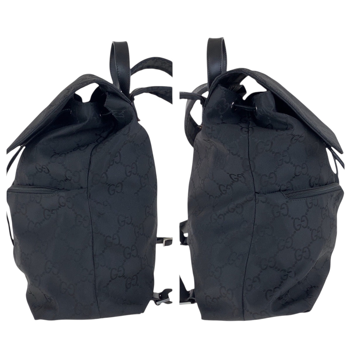 GUCCI Backpack 003 0238 Nylon Black SilverMetal Backpack Backpack GG pattern Women Used Authentic