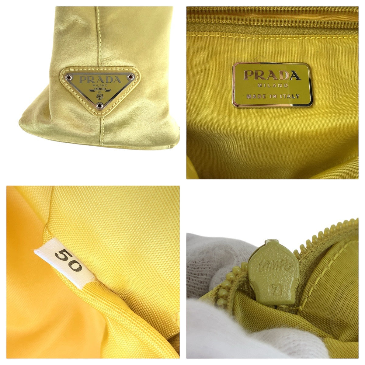 PRADA Handbag Satin, Plastic Yellow SilverMetal Handbag Shoulder Bag Triangle With logo Women Used Authentic