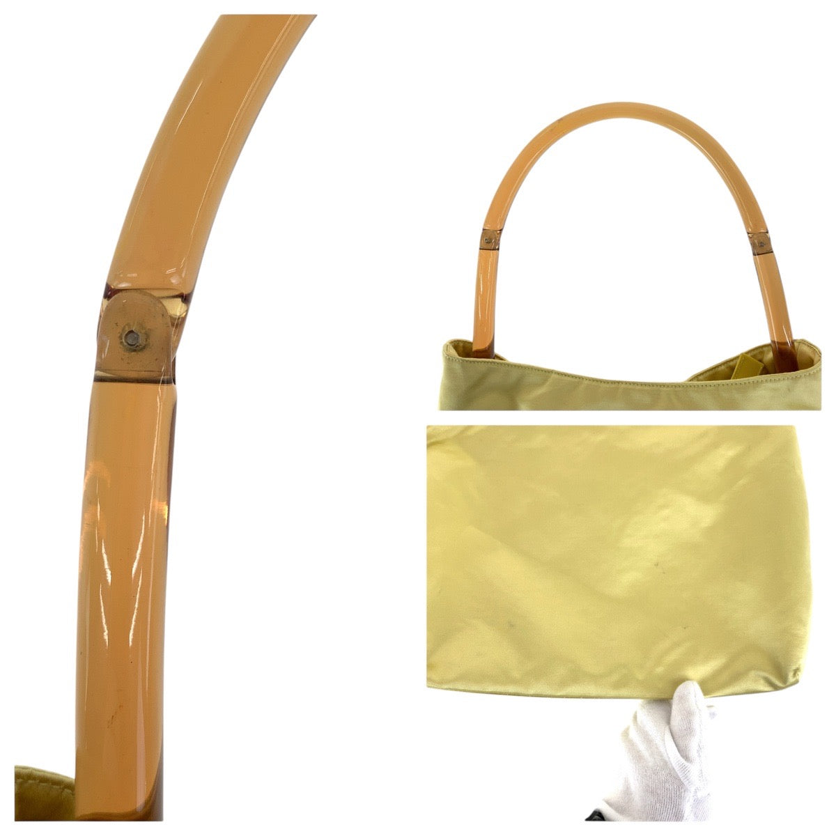PRADA Handbag Satin, Plastic Yellow SilverMetal Handbag Shoulder Bag Triangle With logo Women Used Authentic