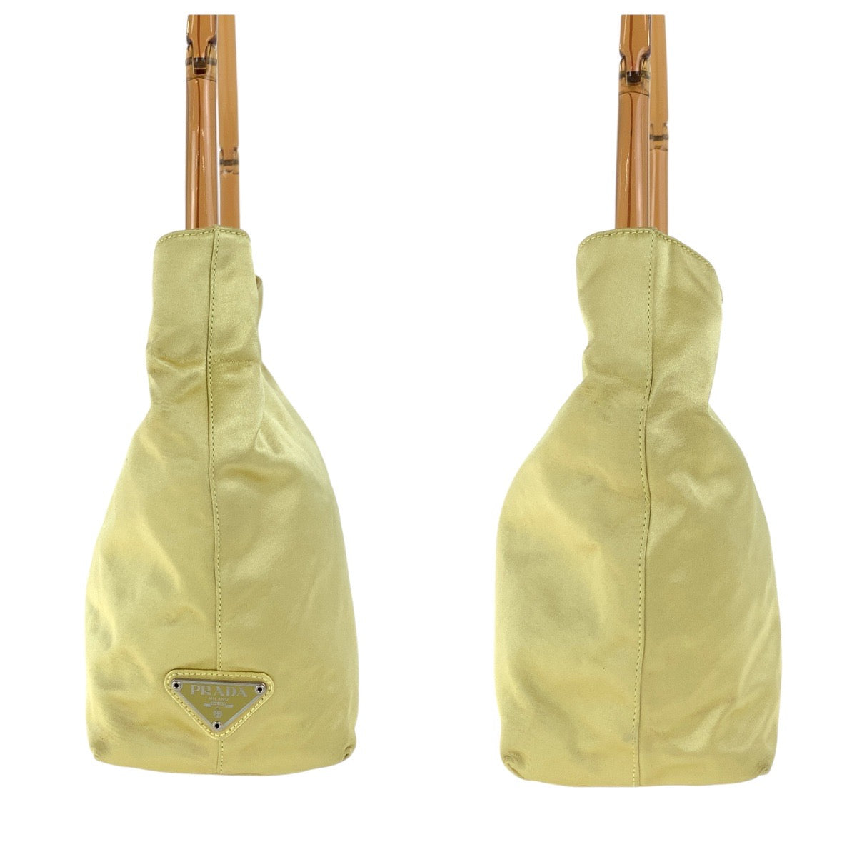 PRADA Handbag Satin, Plastic Yellow SilverMetal Handbag Shoulder Bag Triangle With logo Women Used Authentic