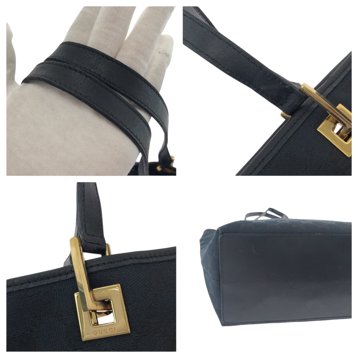 GUCCI Tote Bag 002 1098 GG canvas Black GoldMetal Tote Bag Shoulder Bag Women Used Authentic