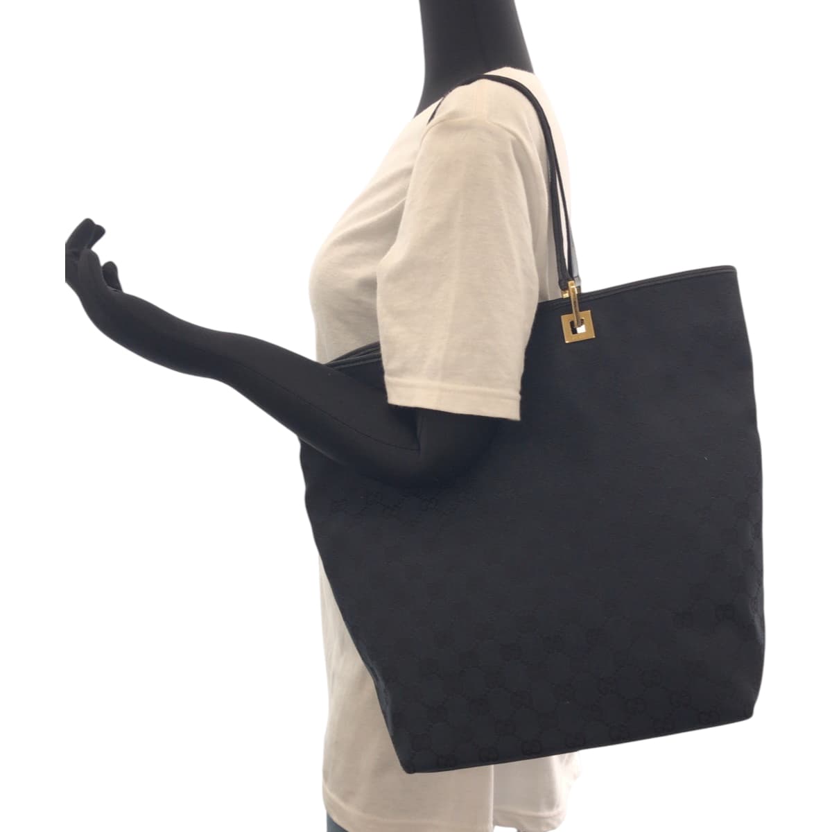 GUCCI Tote Bag 002 1098 GG canvas Black GoldMetal Tote Bag Shoulder Bag Women Used Authentic