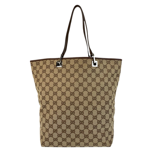 GUCCI Tote Bag 31243 GG canvas, leather Beige brown Tote Bag Shoulder Bag Women Used Authentic
