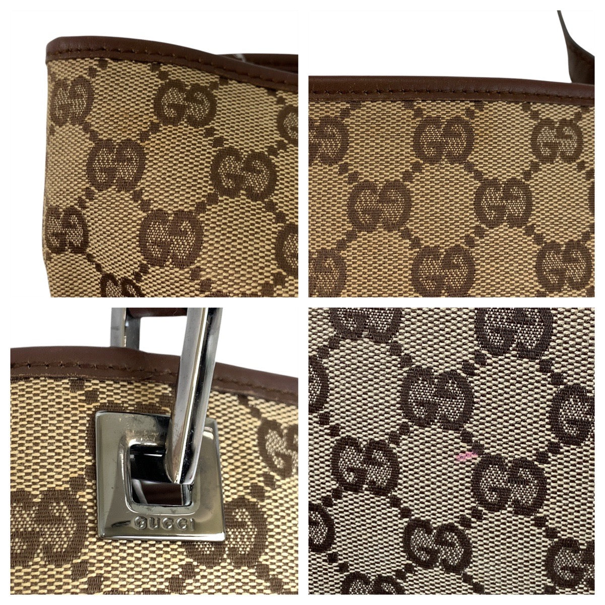 GUCCI Tote Bag 31243 GG canvas, leather Beige brown Tote Bag Shoulder Bag Women Used Authentic