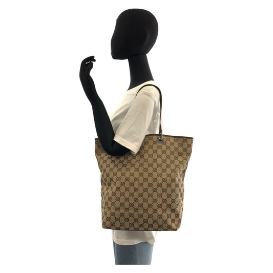 GUCCI Tote Bag 31243 GG canvas, leather Beige brown Tote Bag Shoulder Bag Women Used Authentic