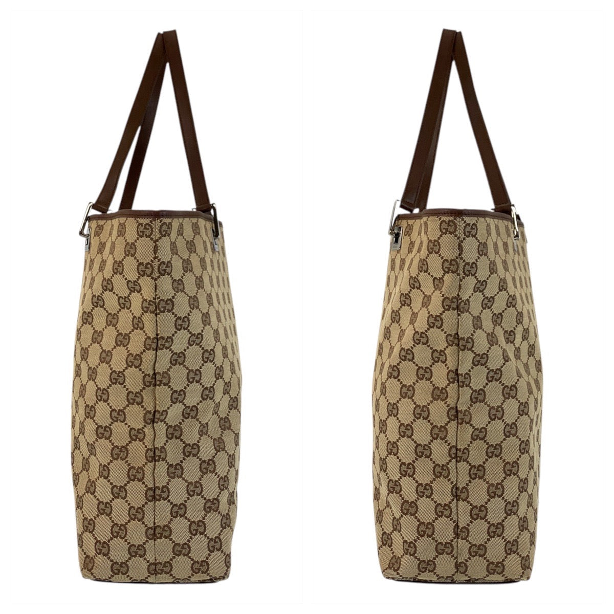 GUCCI Tote Bag 31243 GG canvas, leather Beige brown Tote Bag Shoulder Bag Women Used Authentic