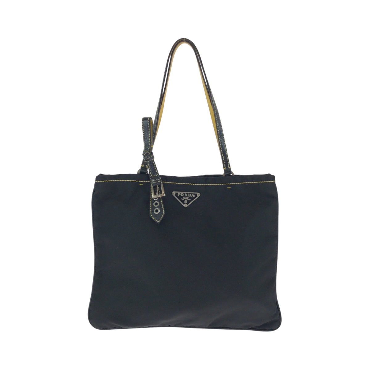 PRADA Tote Bag Nylon Black Yellow SilverMetal Tote Bag handbag Test Triangle With logo Women Used Authentic
