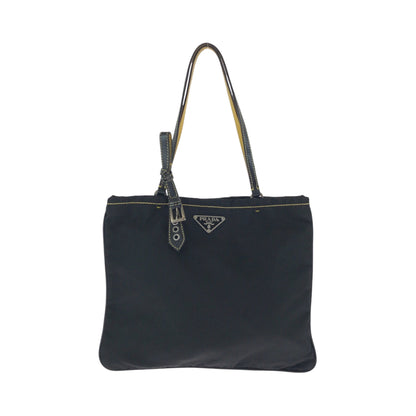 PRADA Tote Bag Nylon Black Yellow SilverMetal Tote Bag handbag Test Triangle With logo Women Used Authentic