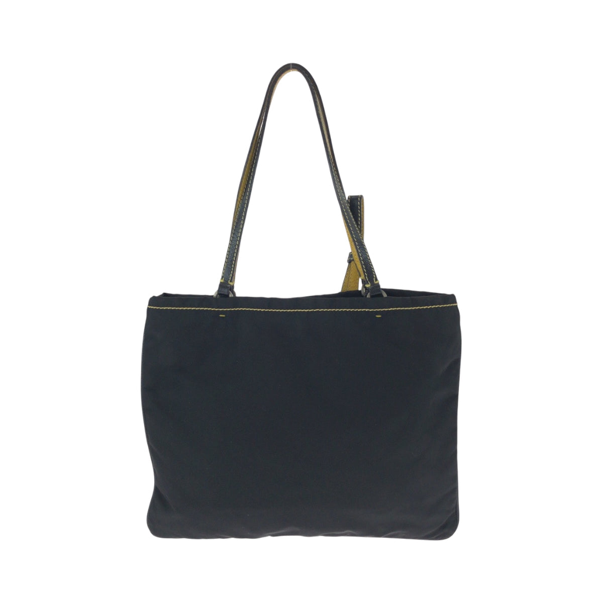 PRADA Tote Bag Nylon Black Yellow SilverMetal Tote Bag handbag Test Triangle With logo Women Used Authentic