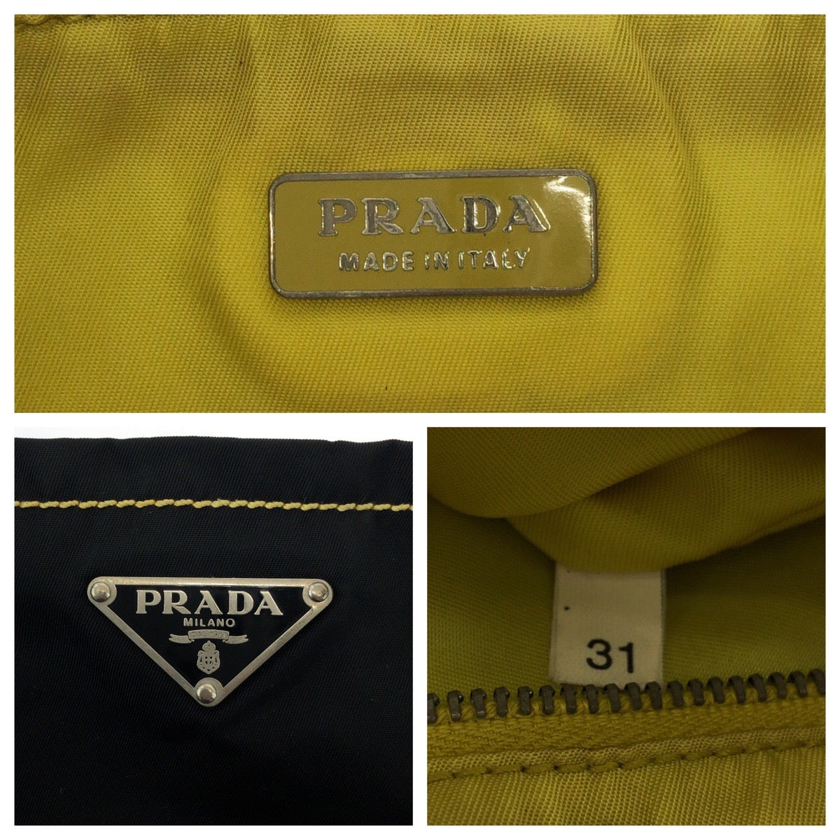 PRADA Tote Bag Nylon Black Yellow SilverMetal Tote Bag handbag Test Triangle With logo Women Used Authentic