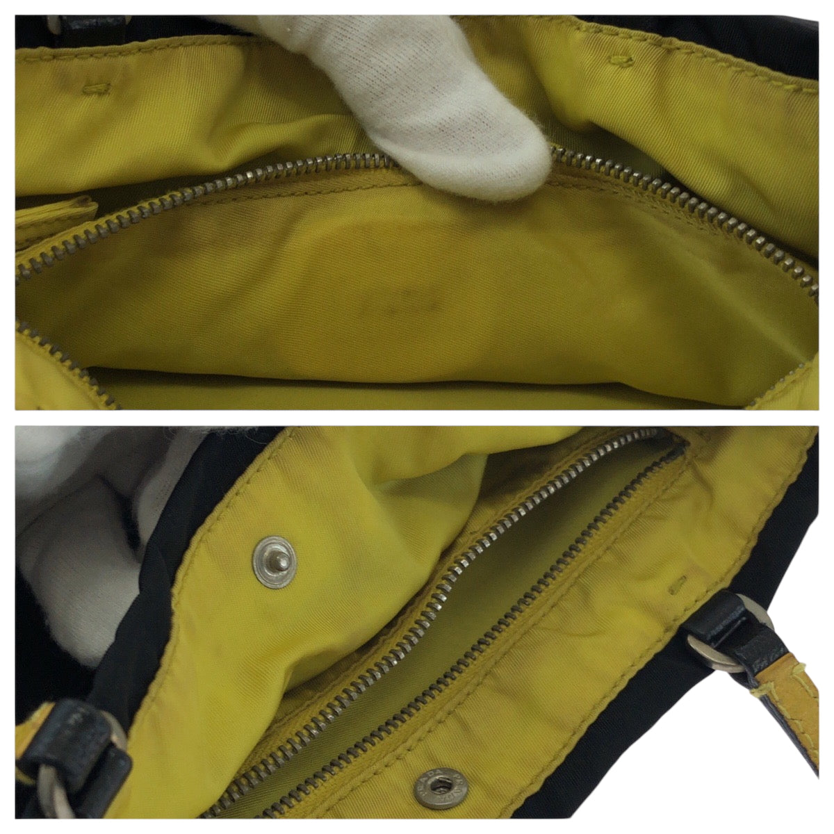 PRADA Tote Bag Nylon Black Yellow SilverMetal Tote Bag handbag Test Triangle With logo Women Used Authentic