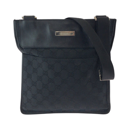 GUCCI Shoulder Bag 019 0348 GG canvas Black SilverMetal Shoulder Bag pochette Women Used Authentic