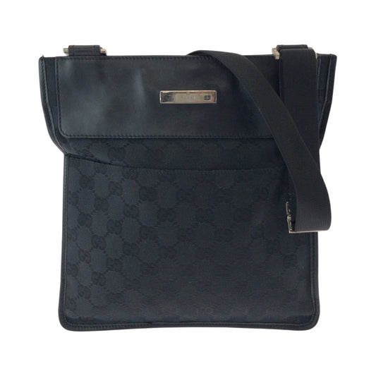 GUCCI Shoulder Bag 019 0348 GG canvas Black SilverMetal Shoulder Bag pochette Women Used Authentic