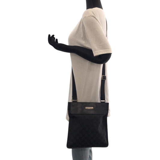 GUCCI Shoulder Bag 019 0348 GG canvas Black SilverMetal Shoulder Bag pochette Women Used Authentic