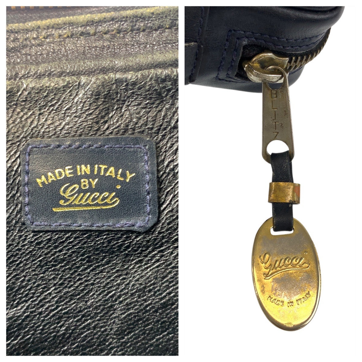 GUCCI business bag GG Supreme Canvas Gray Navy Gold Metal Sherry line