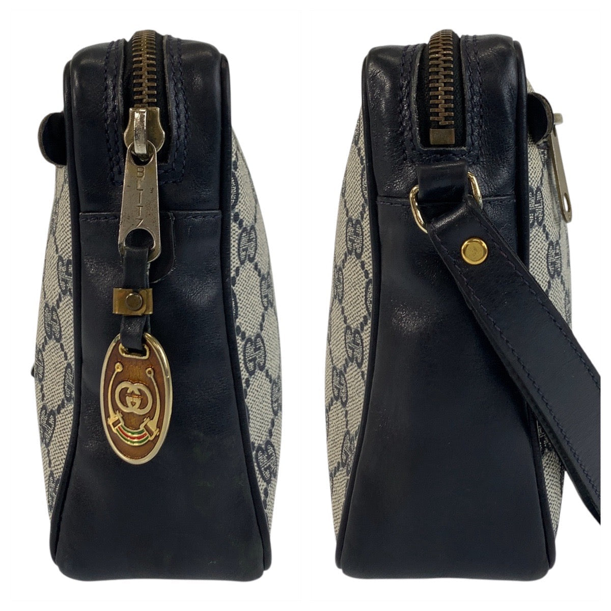 GUCCI business bag GG Supreme Canvas Gray Navy Gold Metal Sherry line