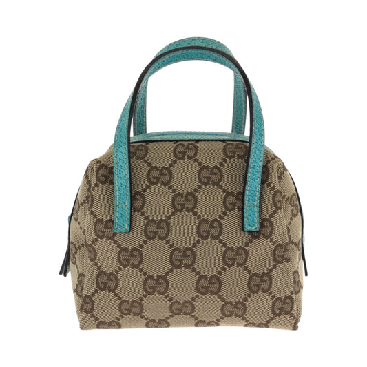 GUCCI Handbag 124541 GG canvas Beige Turquoise Blue Blue Metal Handbag mini bag Women Used Authentic