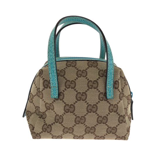 GUCCI Handbag 124541 GG canvas Beige Turquoise Blue Blue Metal Handbag mini bag Women Used Authentic
