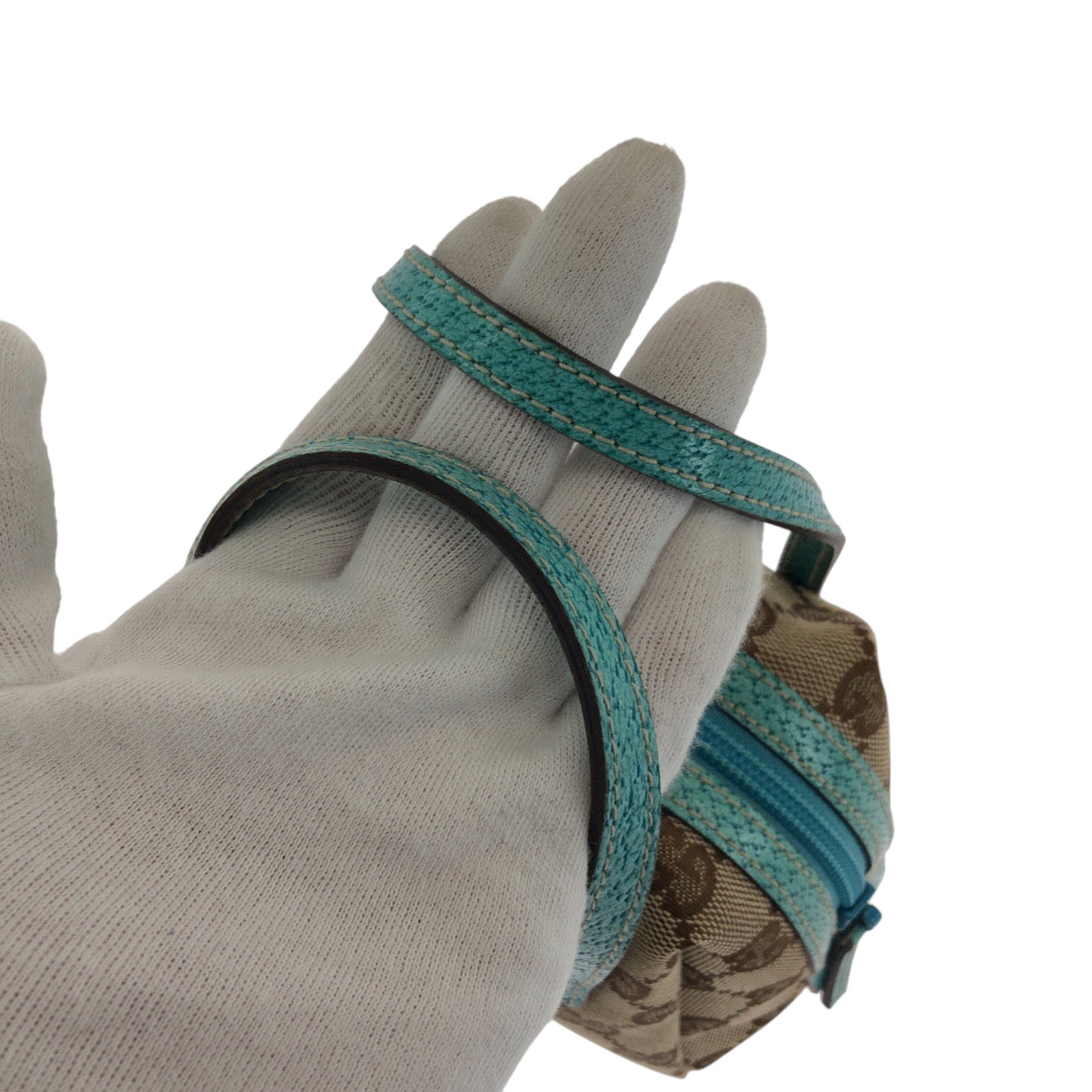 GUCCI Handbag 124541 GG canvas Beige Turquoise Blue Blue Metal Handbag mini bag Women Used Authentic