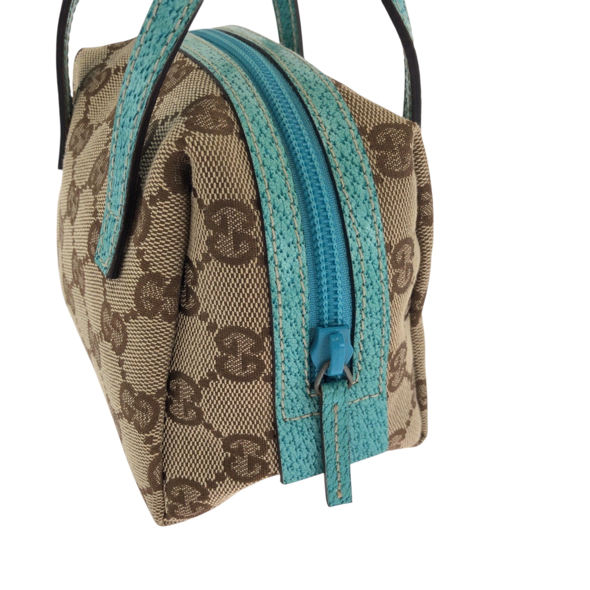 GUCCI Handbag 124541 GG canvas Beige Turquoise Blue Blue Metal Handbag mini bag Women Used Authentic