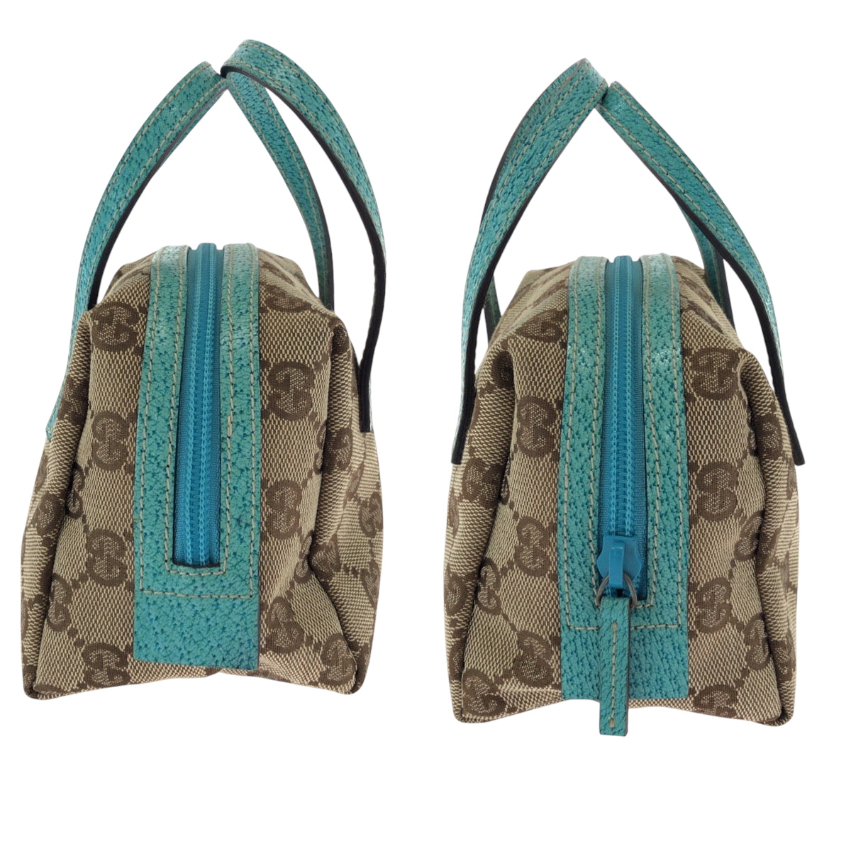 GUCCI Handbag 124541 GG canvas Beige Turquoise Blue Blue Metal Handbag mini bag Women Used Authentic