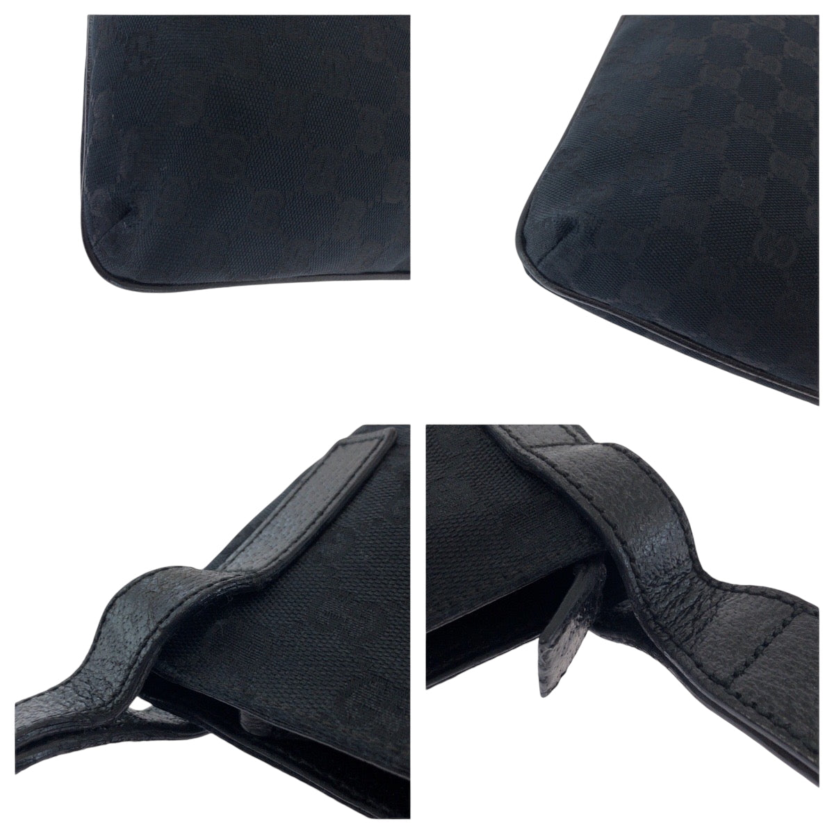 GUCCI Shoulder Bag 122793 GG canvas Black SilverMetal Shoulder Bag pochette Women Used Authentic