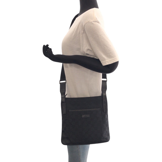 GUCCI Shoulder Bag 122793 GG canvas Black SilverMetal Shoulder Bag pochette Women Used Authentic