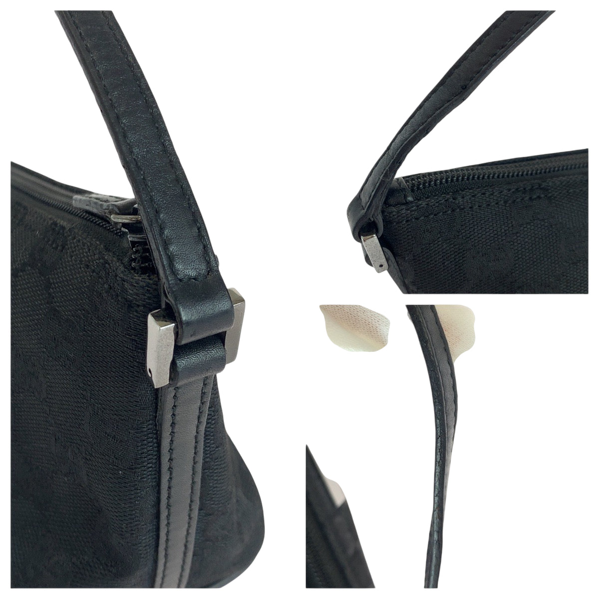 GUCCI Handbag 07198 GG canvas Black SilverMetal Handbag accessory pouch Women Used Authentic