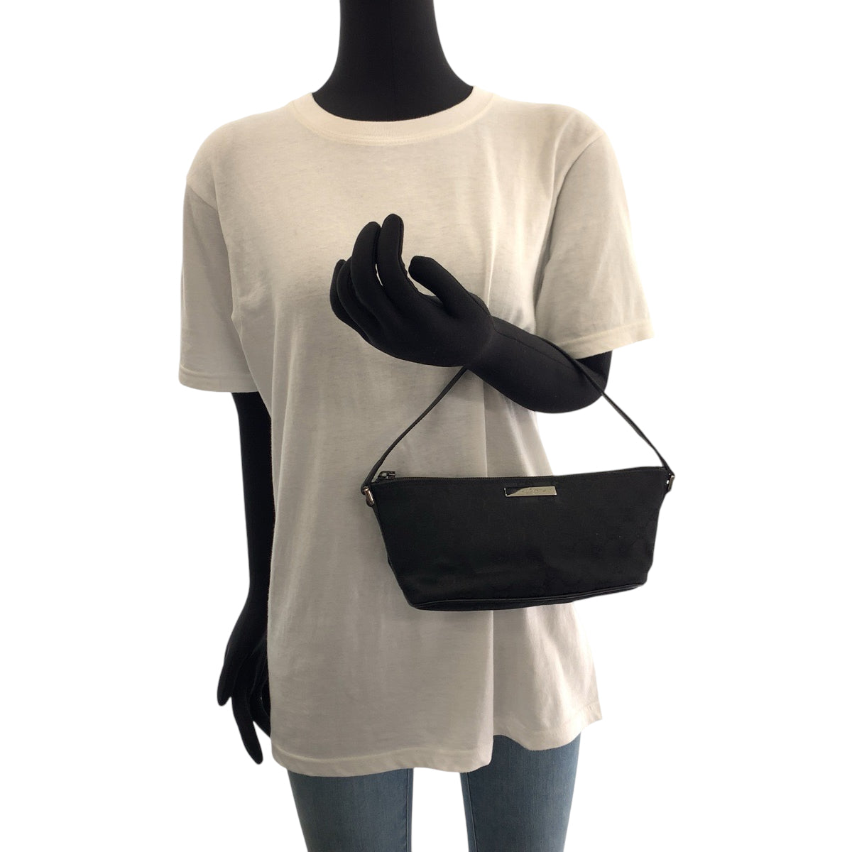 GUCCI Handbag 07198 GG canvas Black SilverMetal Handbag accessory pouch Women Used Authentic