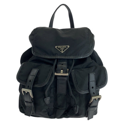 PRADA Backpack Nylon, Leather Black SilverMetal Backpack Backpack Test Triangle With logo Women Used Authentic