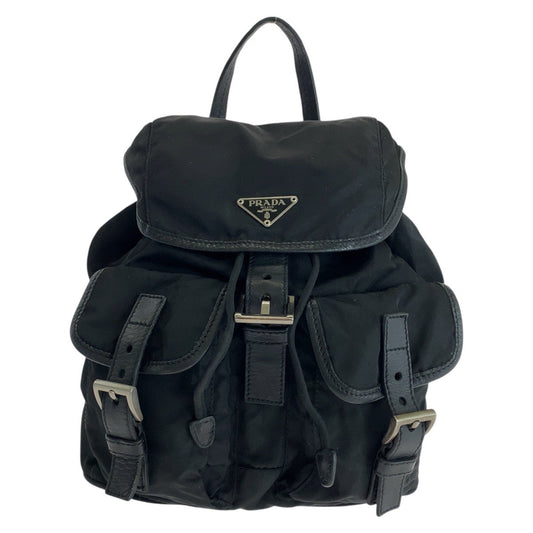 PRADA Backpack Nylon, Leather Black SilverMetal Backpack Backpack Test Triangle With logo Women Used Authentic