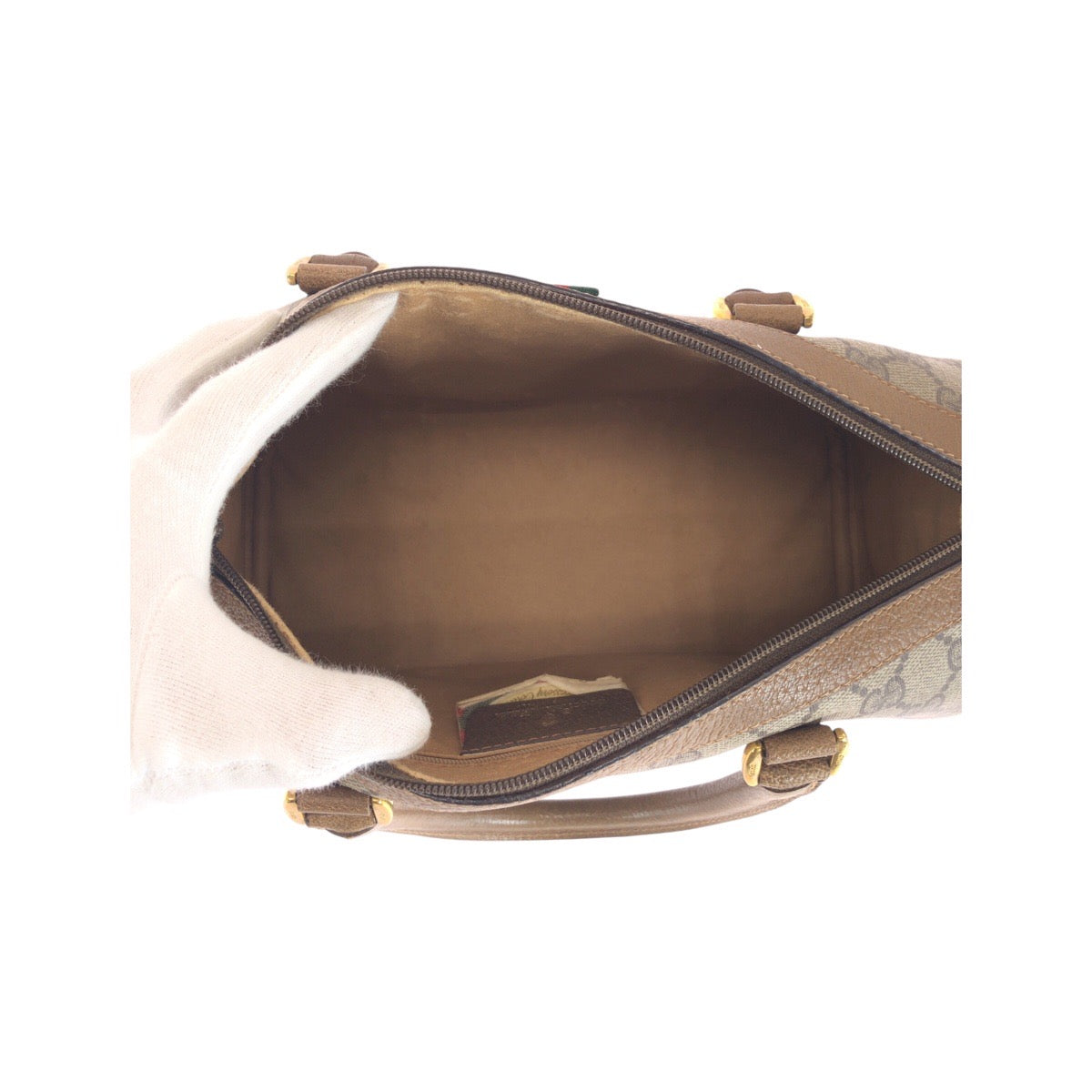 GUCCI Handbag 39.02.006 GG Supreme canvas, leather Beige Brown Gold Metal Handbag Boston Duffel bag Sherry Line Old Gucci Women Used Authentic